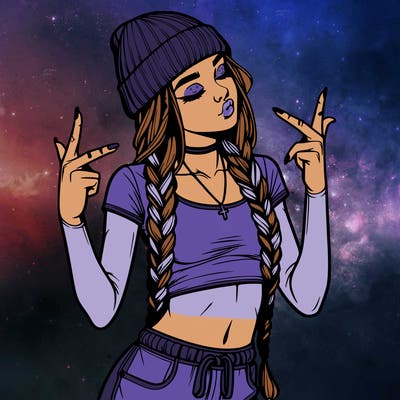 realistic teenage girl with braids and a beanie and crop top doing 🫶🏼