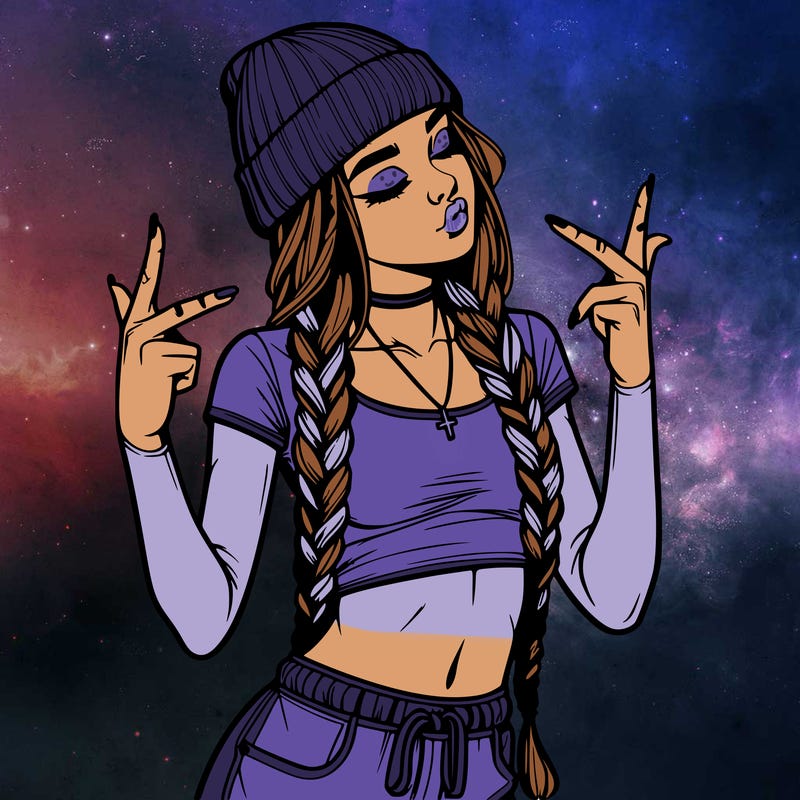 realistic teenage girl with braids and a beanie and crop top doing 🫶🏼