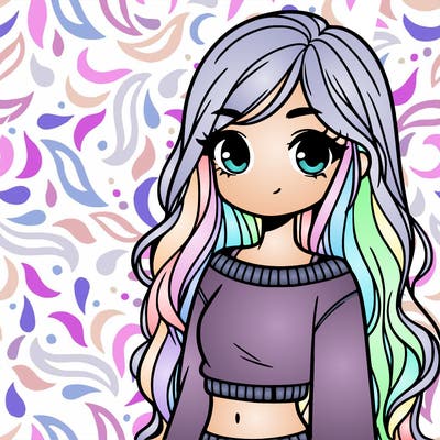 girl with long hair and a crop top with a sweater