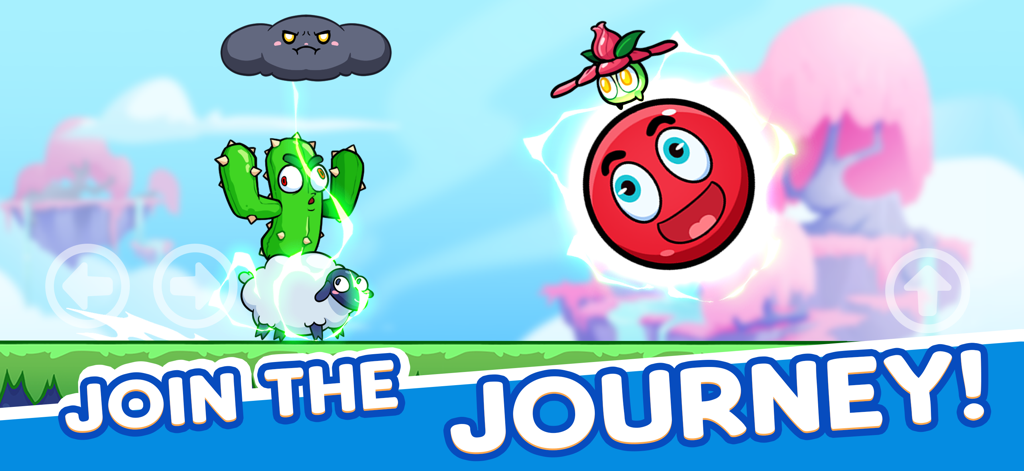 Ball W - Red Wonder Island - A red ball character jumping in a colorful 2D physics platformer world with cute monsters