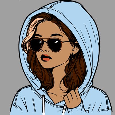 realistic teenage girl, wearing a hoodie and sunglasses