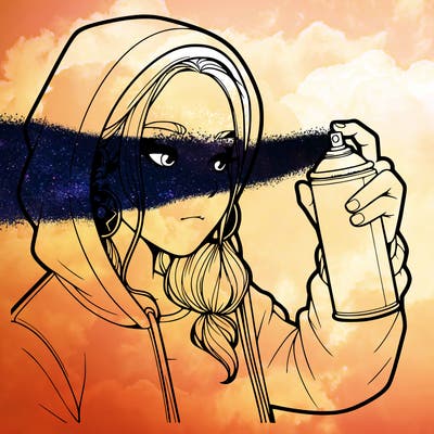 a realistic girl, spray painting