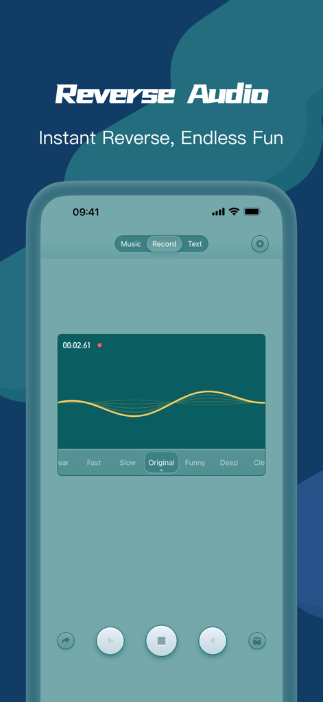 Reverse Audio Challenge - Reverse Audio Challenge app screen with recording waveform and sound effects