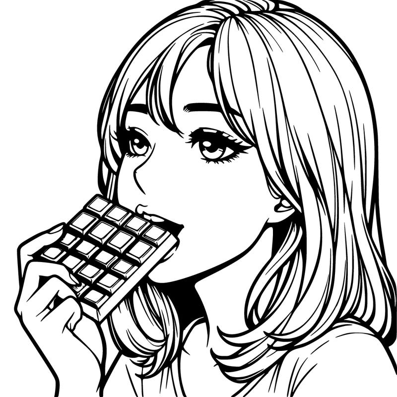 realistic girl, eating chocolate