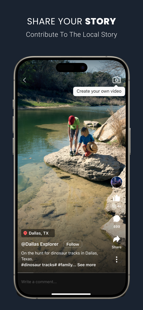 NewsBreak app interface for sharing local community stories and video content