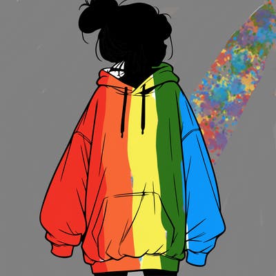 realistic girl with a oversized sweatshirt on and a bun