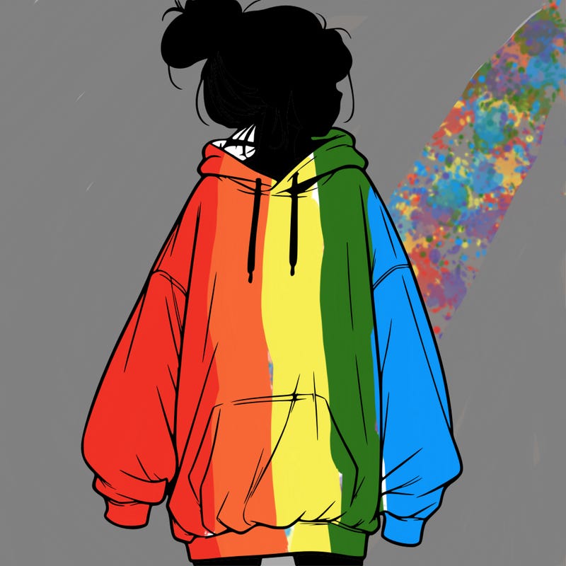 realistic girl with a oversized sweatshirt on and a bun