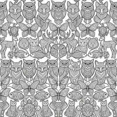 Unleash your creativity with this mesmerizing animal motif grid pattern. Featuring a rich tapestry of intricately designed creatures, this page offers a captivating coloring challenge.