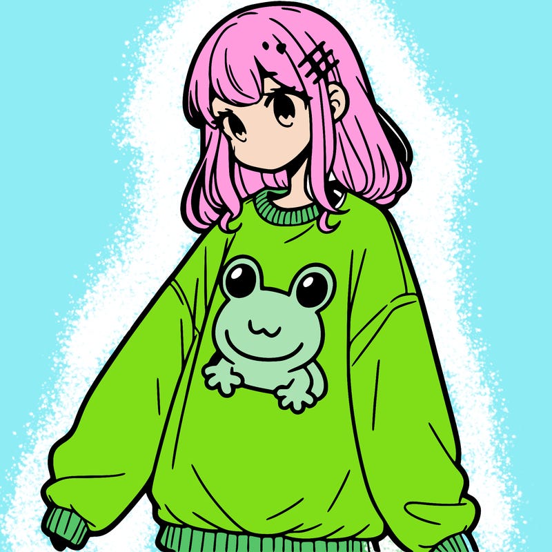 girl wearing frogging sweatshirt