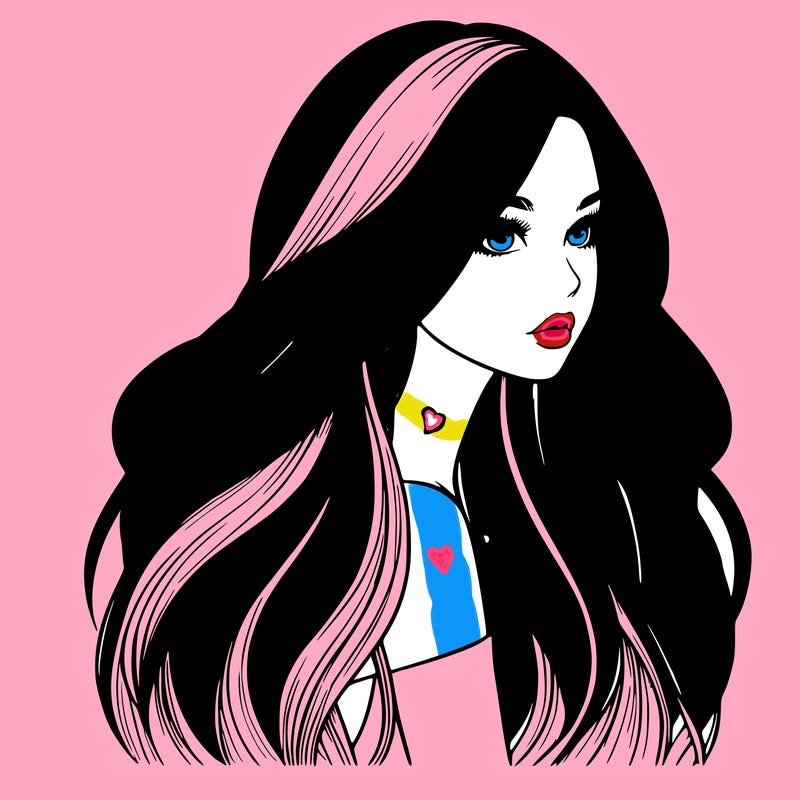 realistic girl with long realistic hair