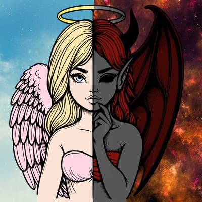 realistic angel half demon