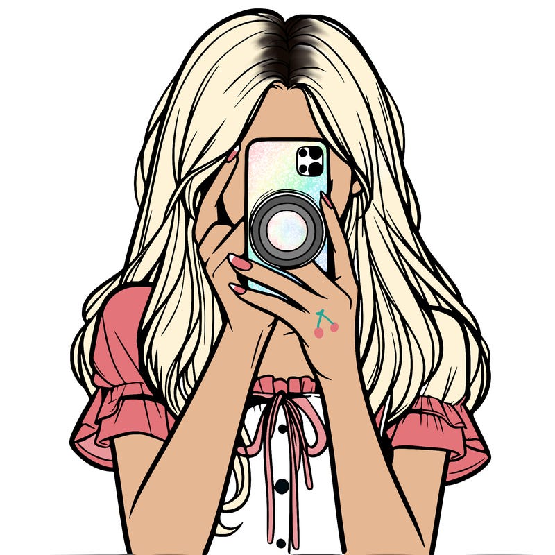 a realistic girl holding her phone taking pictures