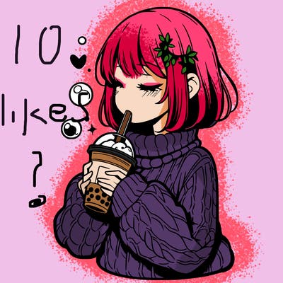 manga girl drinking boba in cozy sweater