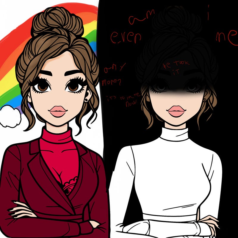 lana from dress to impress. messy bun, long sleeves shiry with turtle neck, hot, full face, adult, nail lady, half portrait only showing from head to waist