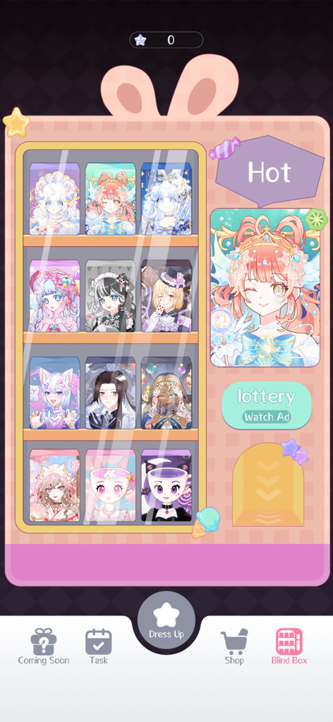 Anime Avatar Maker,Creator - A blind box screen in the Anime Avatar Maker app showing different character styles for collection.