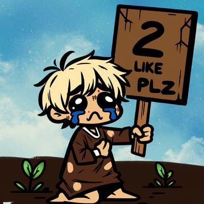 small poor toddler crying with sign that says 2 like plz