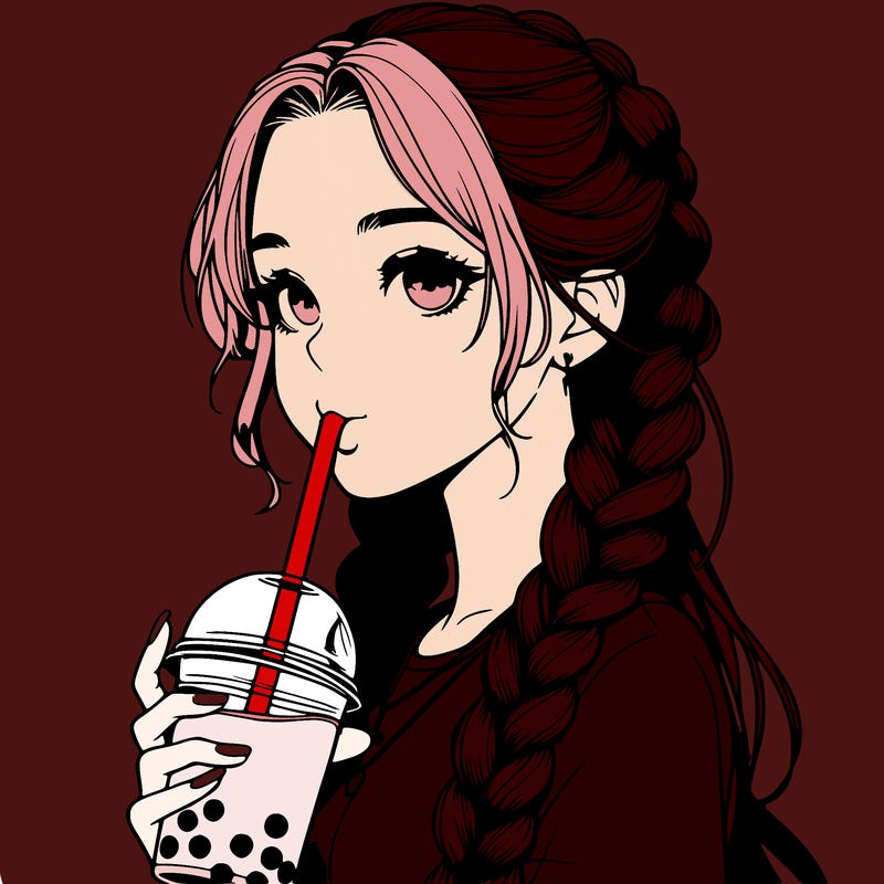 realistic girl with braided hair drinking boba