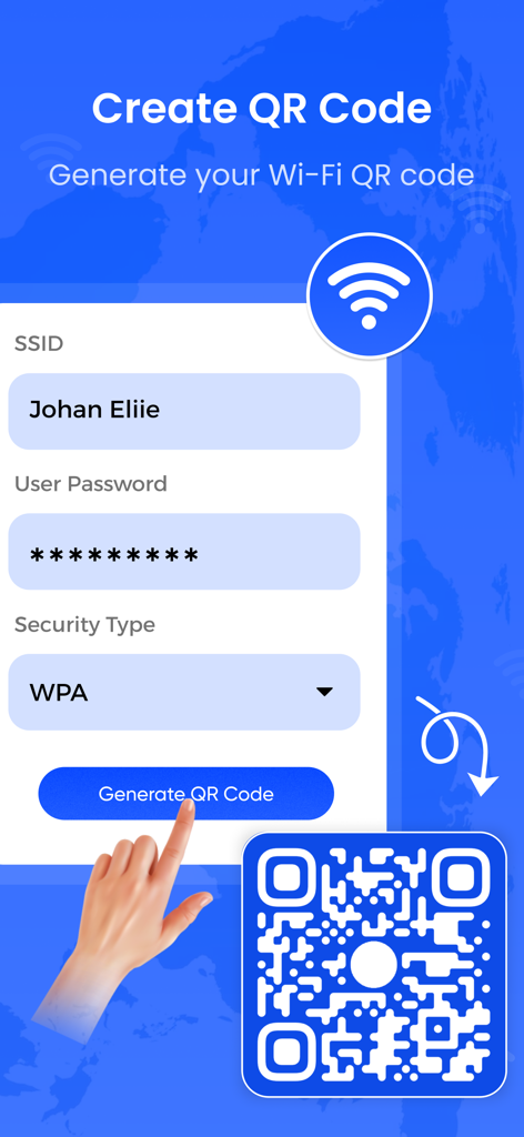 Wifi Password View : Show Key - Interface for generating a WiFi QR code to share network credentials