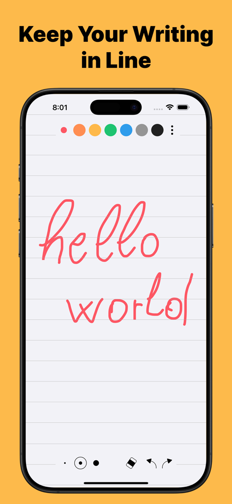 NiBoard app interface showing handwritten text on a digital lined paper background for neat sketching.