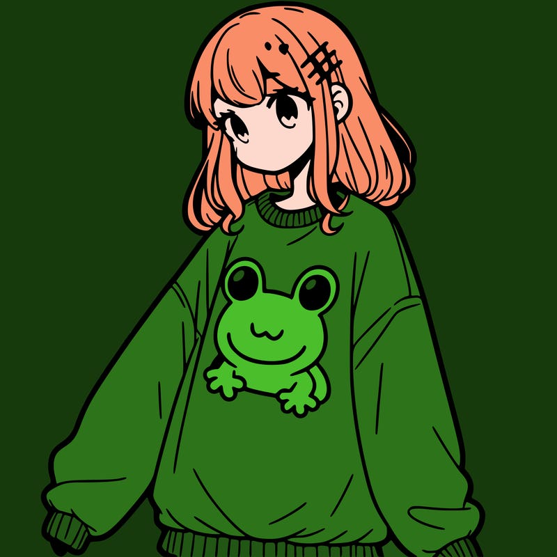 girl wearing frogging sweatshirt