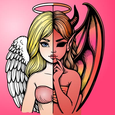 realistic angel half demon