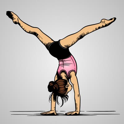 realistic gymnastic hand stand girl in four splits