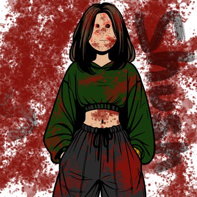 realistic girl faceless with baggy pants and a crop top