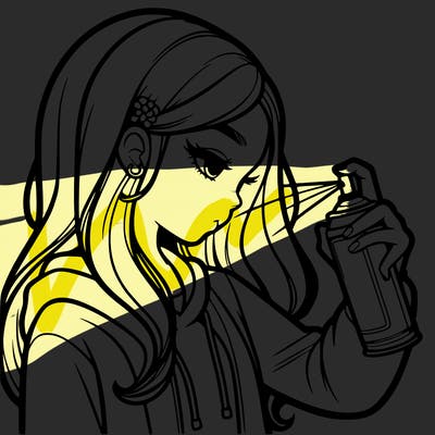 a realistic girl spray painting