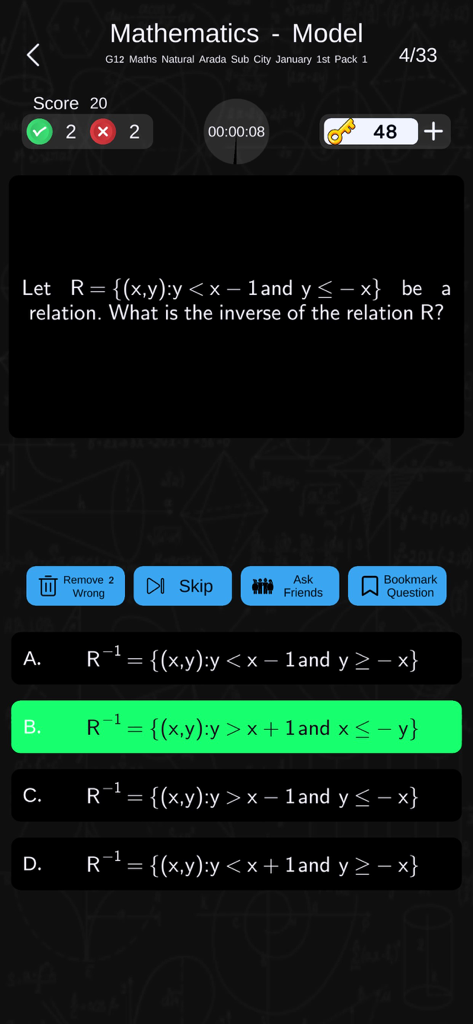 Ethio Learn Grade 7-12 Quizzes - Mathematics quiz question for grade 12 students in Ethio Learn app
