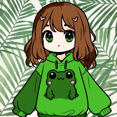 girl wearing frogging sweatshirt