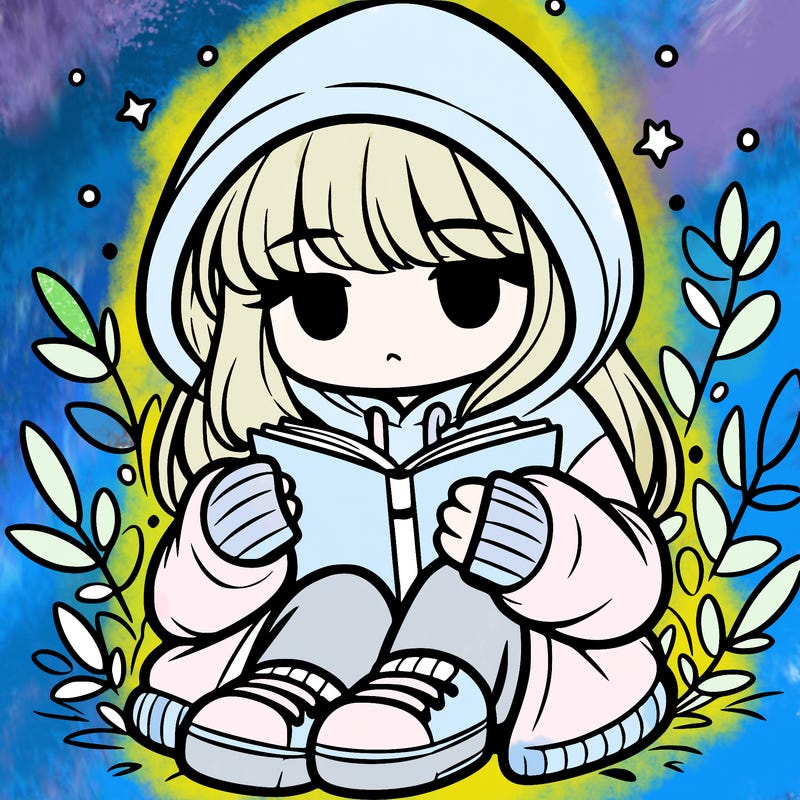 girl in oversized hoodie reading a book