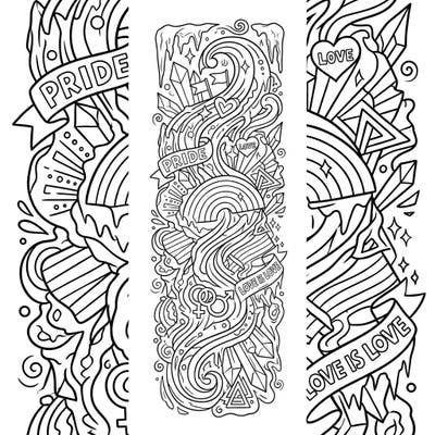Dive into a unique coloring experience with our Black Ice Pride Bookmark, perfect for celebrating love and diversity. This intricate design features swirling patterns intertwined with iconic Pride symbols, ready for your creative touch.