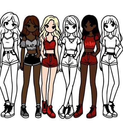 a group of girls wearing crop tops and shorts