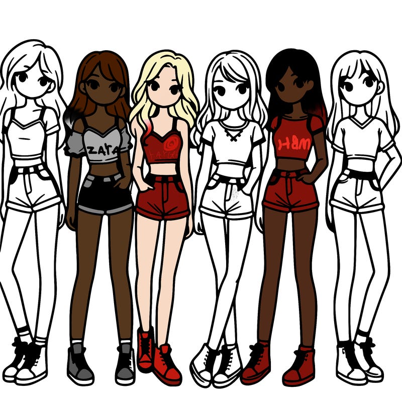 a group of girls wearing crop tops and shorts