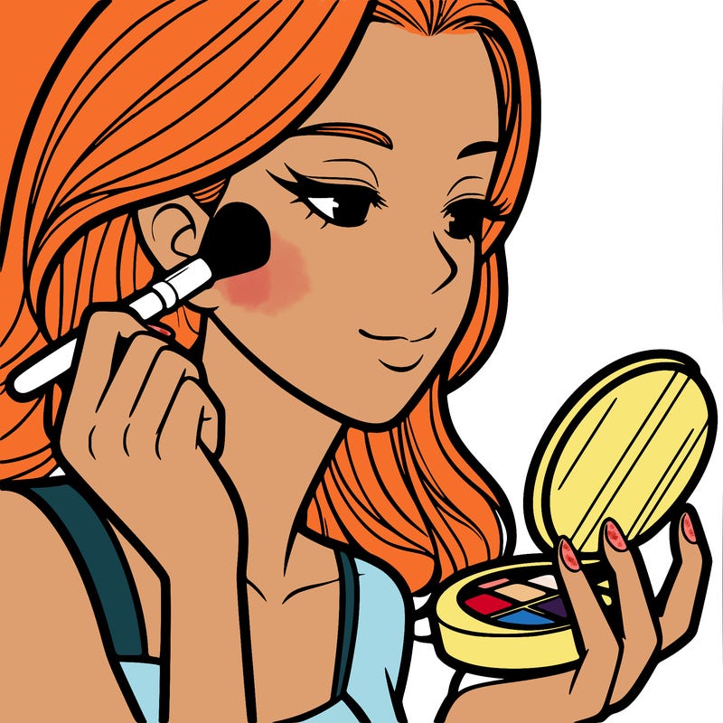 little girl putting on makeup