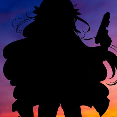 bad girl wearing crop top holding a gun long hair anime