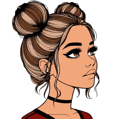 realistic girl with buns on the top of her head