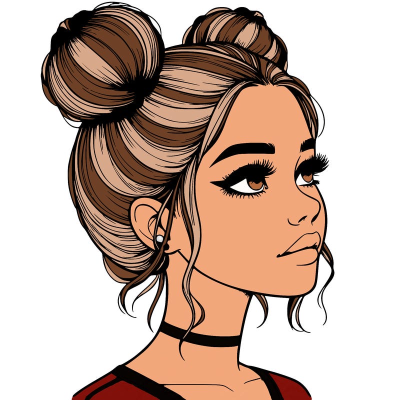 realistic girl with buns on the top of her head