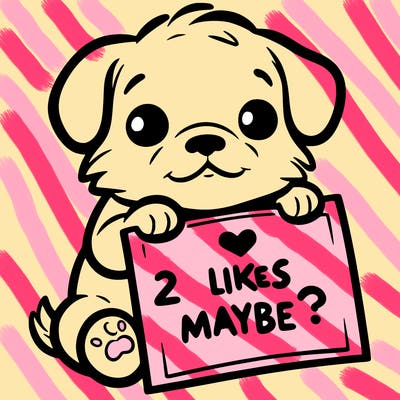 a puppy holding a sign that says 2 likes maybe?