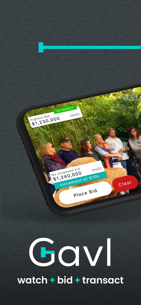GAVL Live - Gavl Live app interface showing a real-time property auction video feed with live bidding options