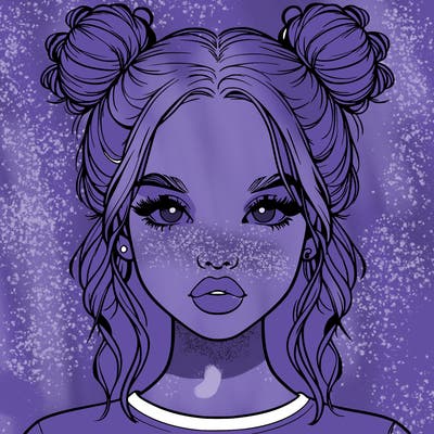 realistic girl with two buns in hair and lips