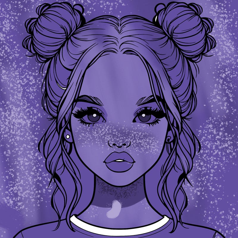 realistic girl with two buns in hair and lips