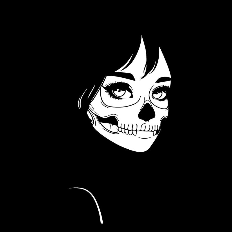 realistic girl with skull