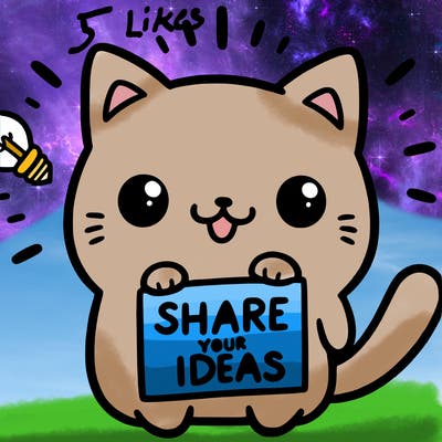a cute cat saying share your ideas