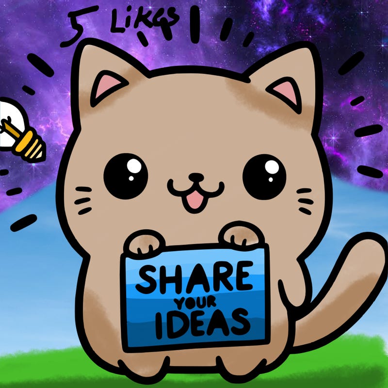 a cute cat saying share your ideas