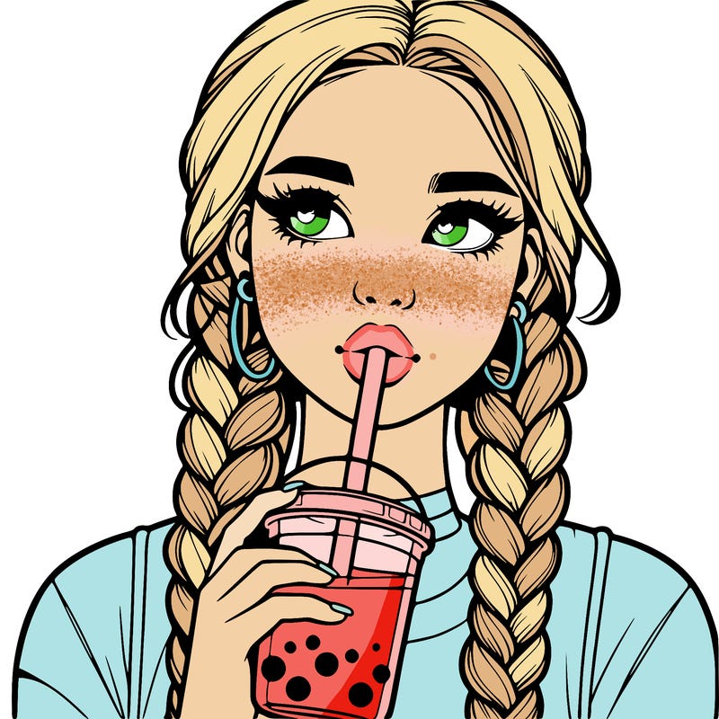 realistic girl with braided hair drinking boba