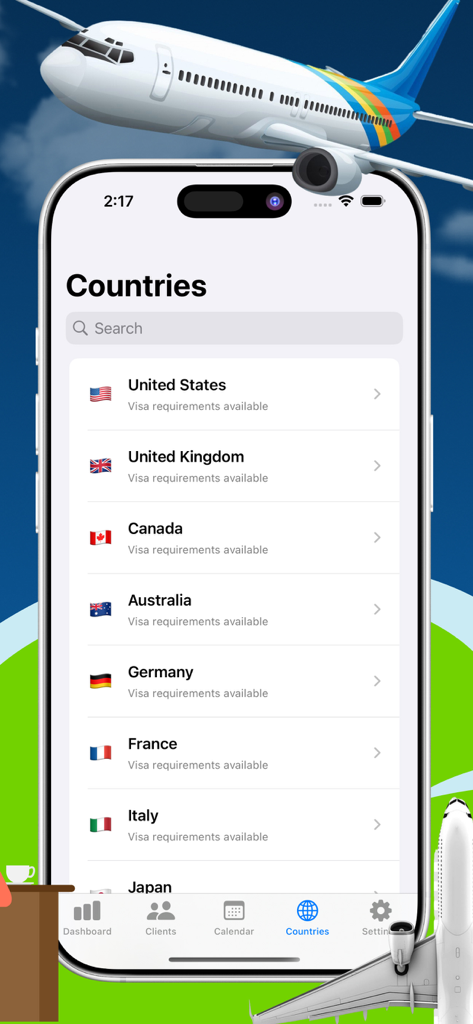 Visa Department App Tracker - A list of countries with available visa requirements in the Visa Department App Tracker