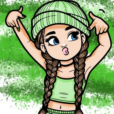 realistic teenage girl with braids and a beanie and crop top doing 🫶🏼