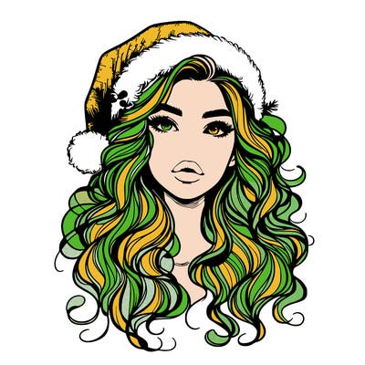 realistic christmas girl with wavy hair and lips