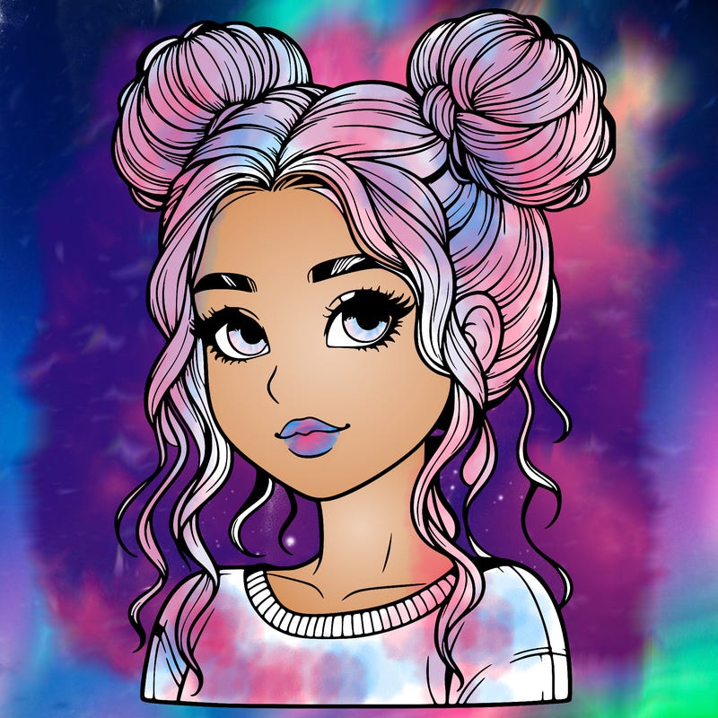 realistic girl with two buns in her hair